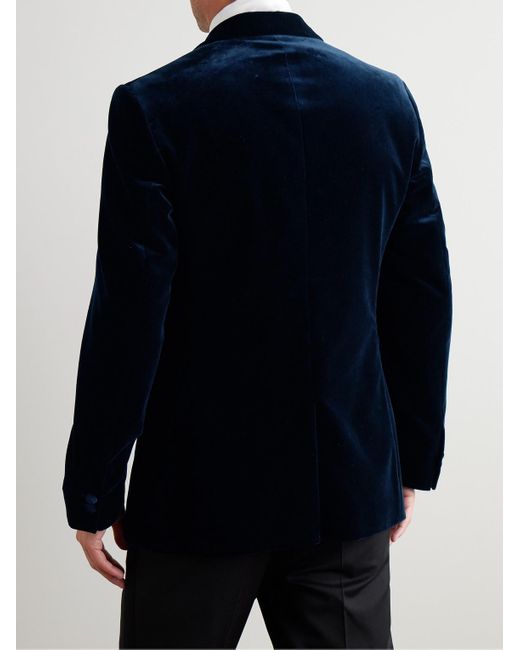 Mr P. Blue Slim-Fit Shawl-Collar Cotton-Velvet Tuxedo Jacket for men