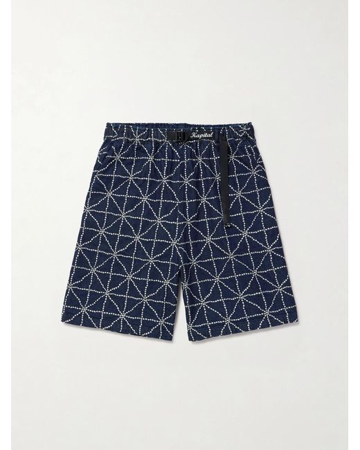 Kapital Blue Dojo Easy Wide-Leg Belted Embroidered Denim Shorts for men