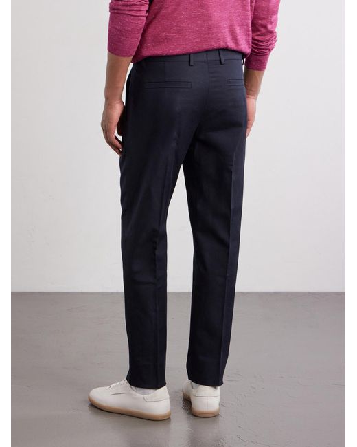 Zegna Blue Straight-leg Pleated Cotton And Linen-blend Trousers for men
