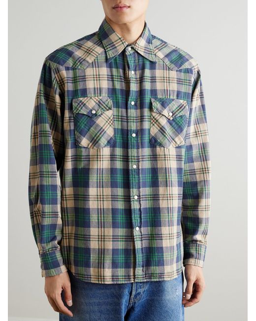 Kapital Blue Columbia Checked Cotton-Flannel Western Shirt for men