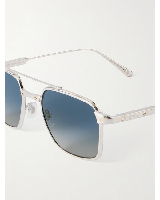 Cartier Blue Santos De Cartier Aviator-Style-Tone Sunglasses for men