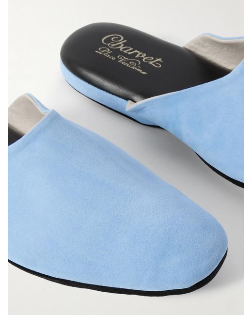 Charvet Blue Suede Slippers for men