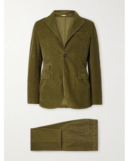 Massimo Alba Green Sand Unstructured Cotton-Corduroy Suit for men