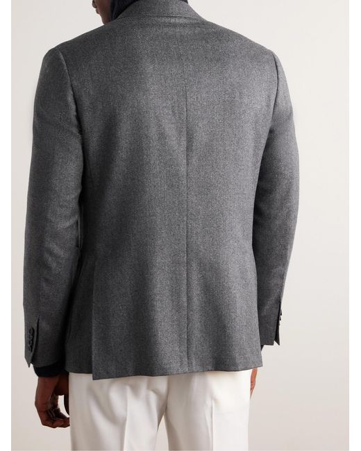 Canali Gray Kei Slim-Fit Double-Breasted Wool-Flannel Blazer for men