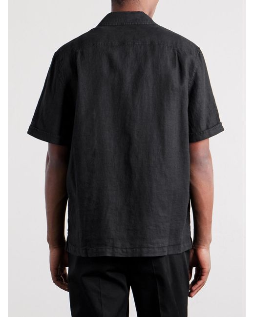 Mr P. Black Convertible-Collar Garment-Dyed Linen Shirt for men