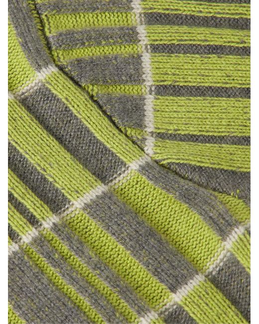 The Elder Statesman Green Intarsia-Knit Cashmere Cardigan for men