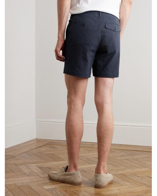 Mr P. Blue Straight-Leg Cotton-Blend Seersucker Shorts for men