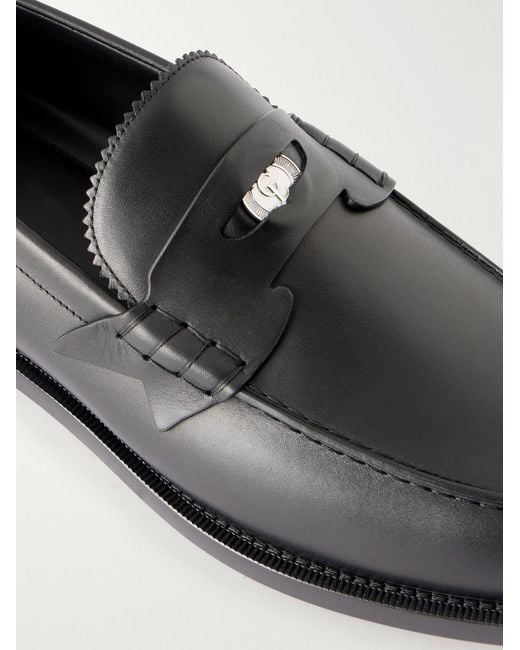Christian Louboutin Black The Plato Logo-Embellished Leather Penny Loafers for men