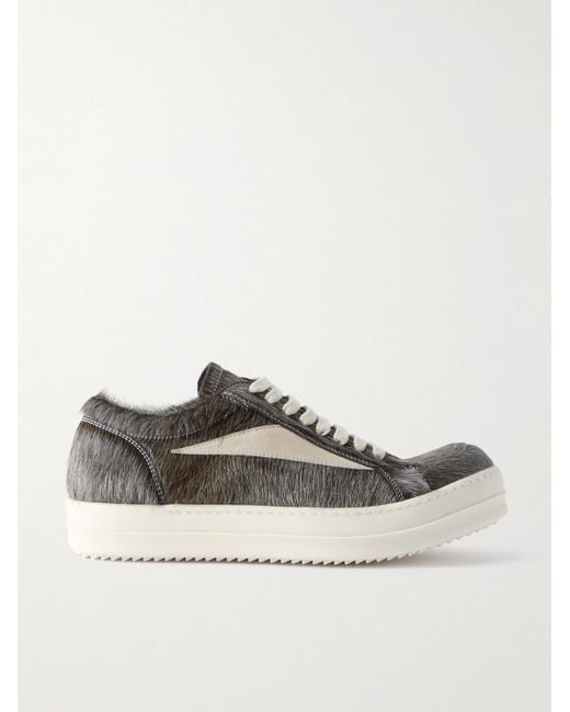 Rick Owens Brown Vintage Suede-Trimmed Calf-Hair Sneakers for men