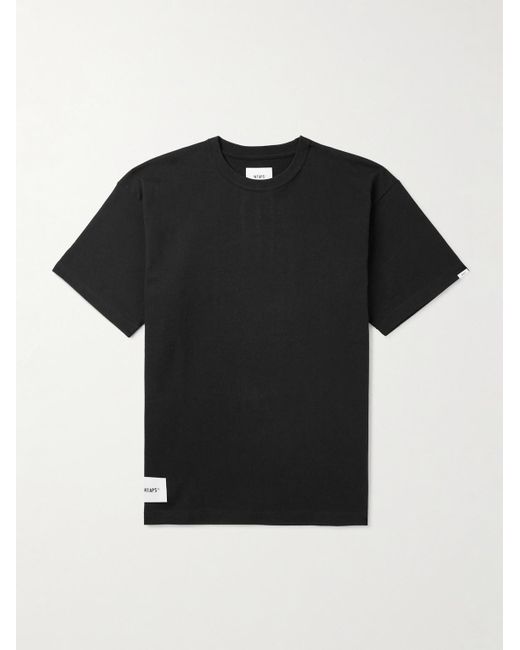 (w)taps Black Logo-Appliquéd Cotton-Jersey T-Shirt for men