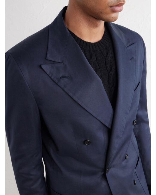 Kiton Blue Double-Breasted Cotton-Twill Blazer for men