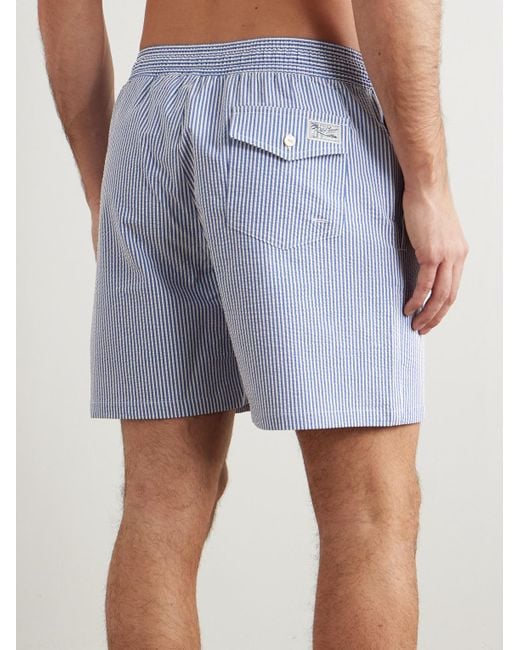 Polo Ralph Lauren Blue Traveler Straight-Leg Mid-Length Striped Cotton-Blend Seersucker Swim Shorts for men