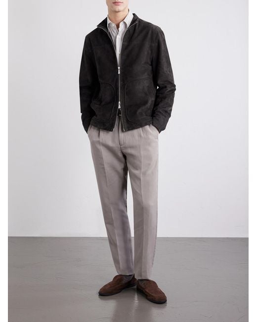 Eleventy Gray Straight-Leg Lyocell And Linen-Blend Trousers for men