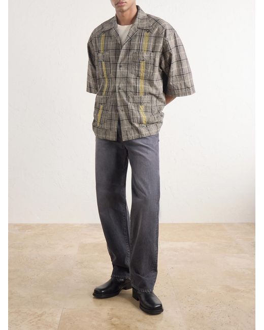 Kapital Gray Glen Embroidered Checked Linen And Cotton-blend Shirt for men