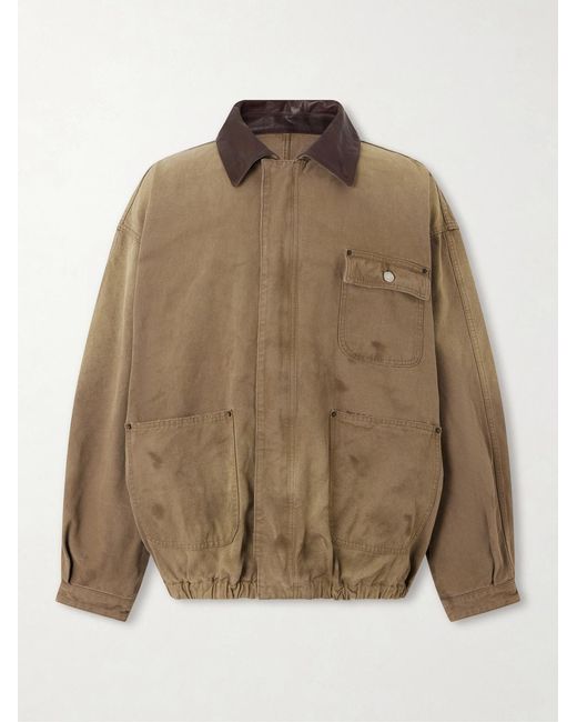 Ssstein Natural Leather-trimmed Garment-dyed Cotton-canvas Jacket for men