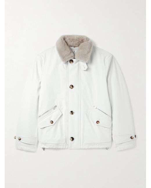 Brunello Cucinelli White Shearling-Trimmed Shell Jacket for men