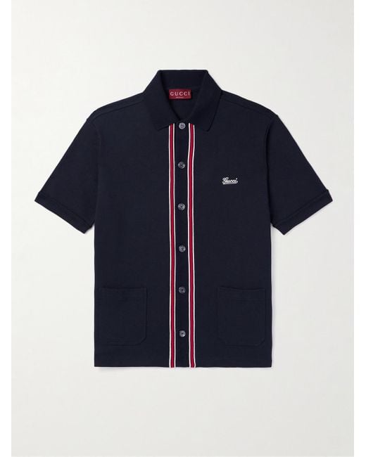 Gucci Gestreiftes Hemd aus Baumwoll-Piqué mit Logostickerei und Streifen in Blue für Herren