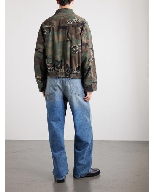 NAHMIAS Green Embellished Printed Cotton-twill Bomber Jacket for men