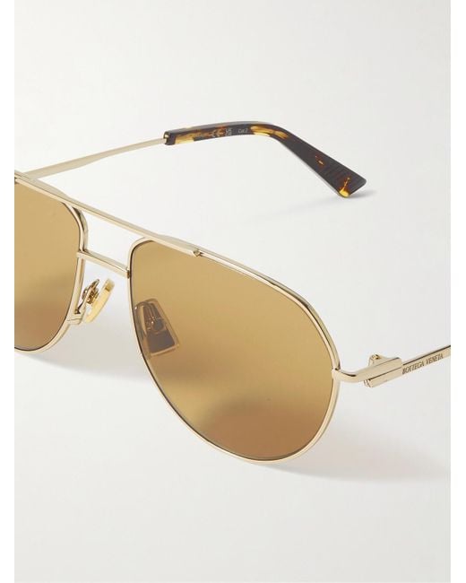 Bottega Veneta Goldfarbene Pilotensonnenbrille mit Details aus Azetat in Natural für Herren