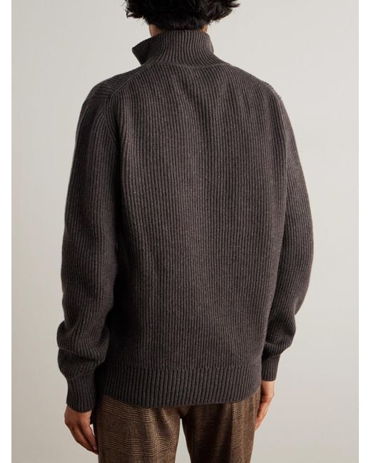 James Purdey & Sons Gray Clifford Ribbed Wool And Cashmere-Blend Half-Zip Sweater for men