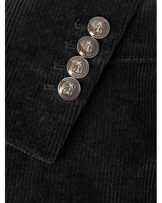 Brunello Cucinelli Black Double-Breasted Cotton-Blend Corduroy Suit Jacket for men