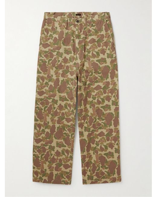 Kapital Port gerade geschnittene Hose aus Baumwolle mit Fischgratmuster und Camouflage-Print in Brown für Herren