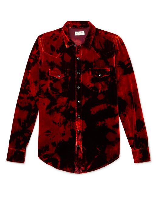 Saint Laurent Bleached Velvet Western Shirt in Red for Men Lyst
