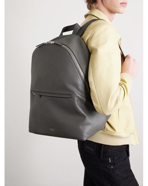 Tom Ford Gray Leather Backpack for men
