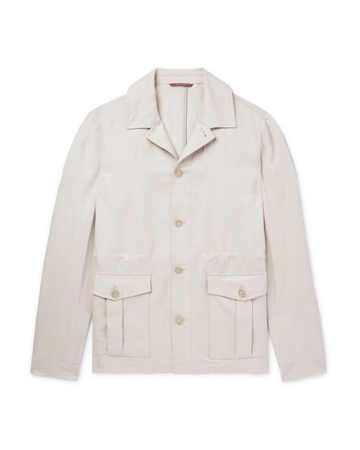 Canali White Camp-collar Linen And Silk-blend Jacket for men
