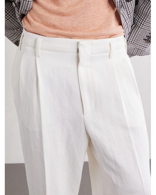 Brunello Cucinelli White Straight-Leg Cotton And Linen-Blend Trousers for men
