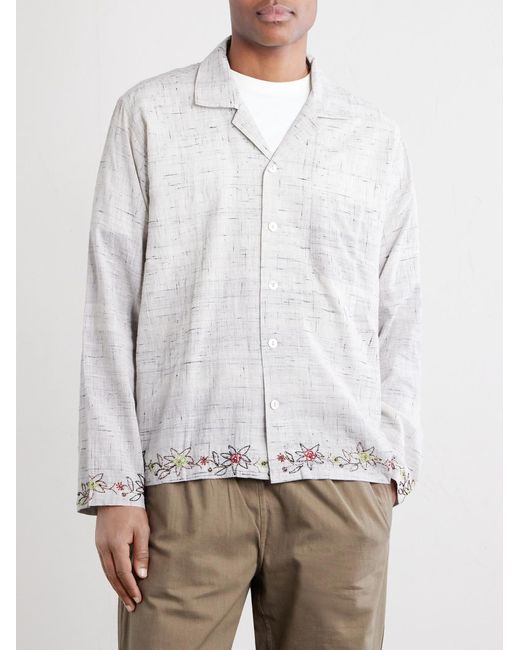 Kartik Research White Camp-Collar Bead-Embellished Embroidered Cotton-Voile Shirt for men
