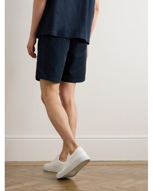 Mr P. Blue Straight-Leg Cotton And Linen-Blend Drawstring Shorts for men