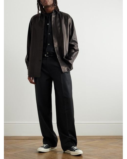 A.PRESSE Black Leather Shirt Jacket for men