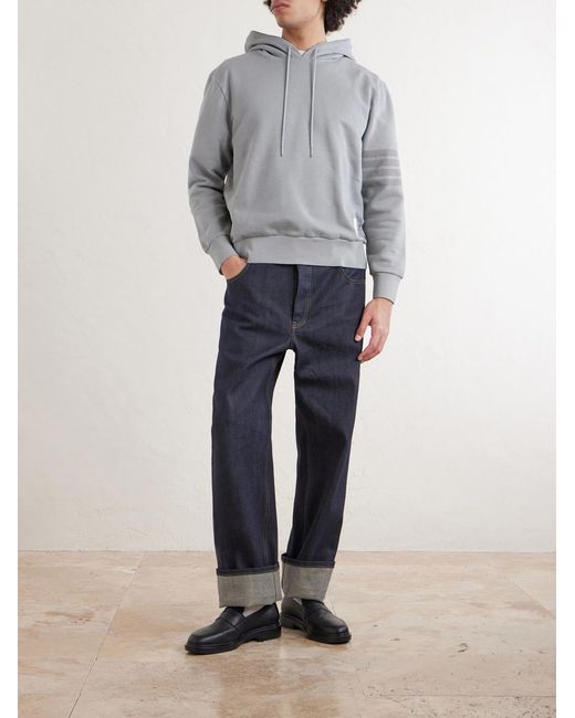 Thom Browne Gray Logo-Appliquéd Striped Cotton-Jersey Hoodie for men