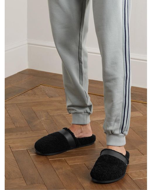 Mr P. White Leather-Trimmed Shearling Slippers for men