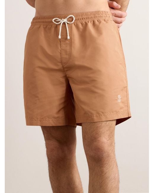 Brunello Cucinelli Natural Straight-leg Mid-length Logo-embroidered Swim Shorts for men