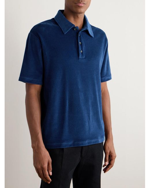 Loro Piana Blue Cotton And Silk-blend Velour Polo Shirt for men