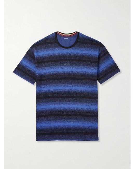 Paul Smith T-Shirt aus gestreiftem Piqué aus einer Baumwoll-Modalmischung mit Logostickerei in Blue für Herren