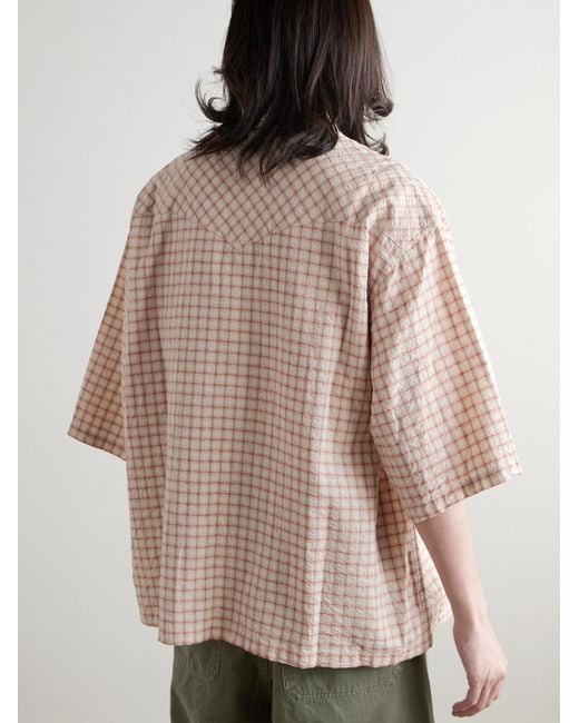 Kapital Pink Camp-collar Logo-appliquéd Checked Cotton And Linen-blend Seersucker Western Shirt for men