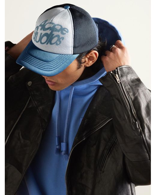 Acne Blue Logo-flocked Satin-jersey And Mesh Trucker Cap for men