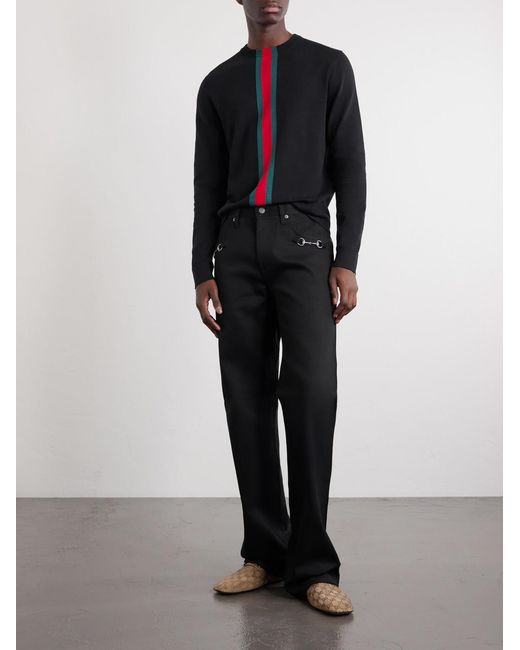 Gucci Blue Webbing-Trimmed Cotton Sweater for men