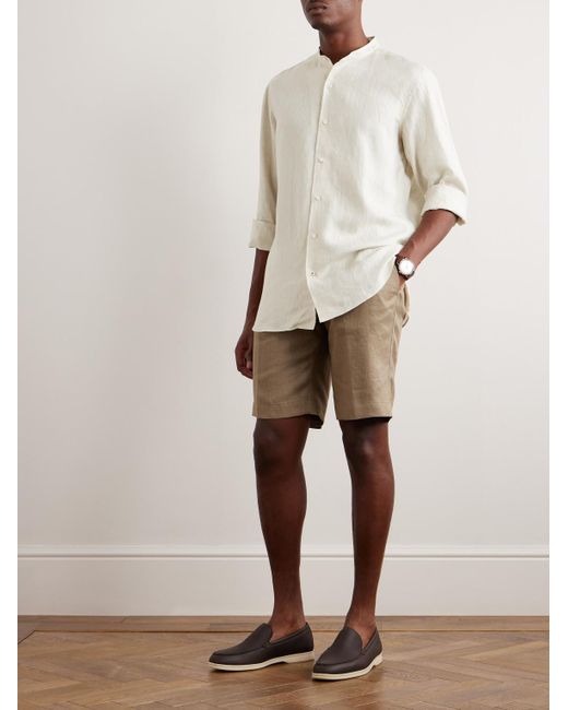 Loro Piana Natural Arizona Grandad-Collar Linen Shirt for men
