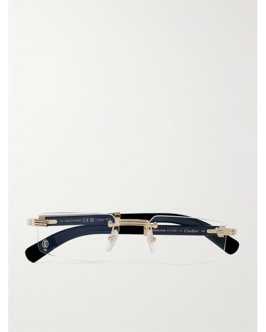 Cartier White Rectangular-Frame-Tone And Horn Optical Glasses for men