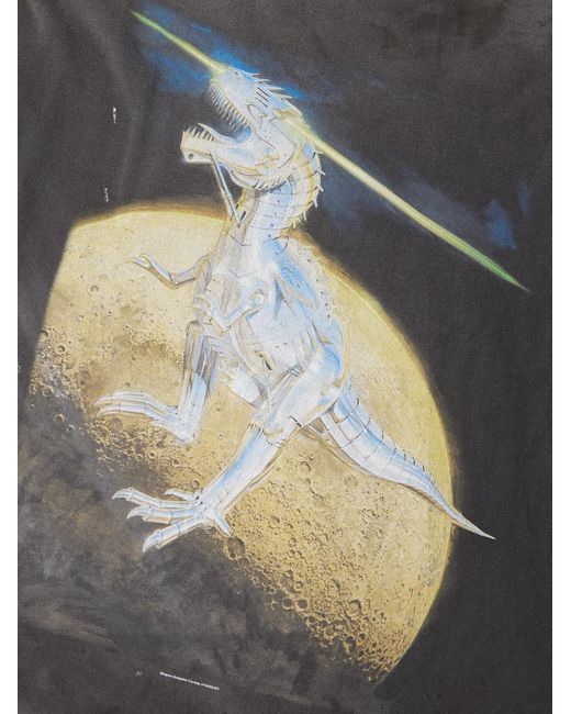 SAINT Mxxxxxx Gray Sorayama T-Rex Printed Distressed Cotton-Jersey T-Shirt for men