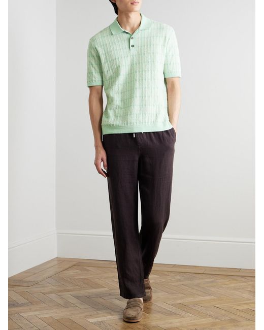 Mr P. Green Checked Organic Cotton-Blend Jacquard Polo Shirt for men
