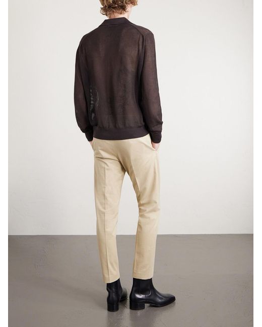 Tom Ford Black Open-knit Sea Island Cotton And Silk-blend Polo Shirt for men