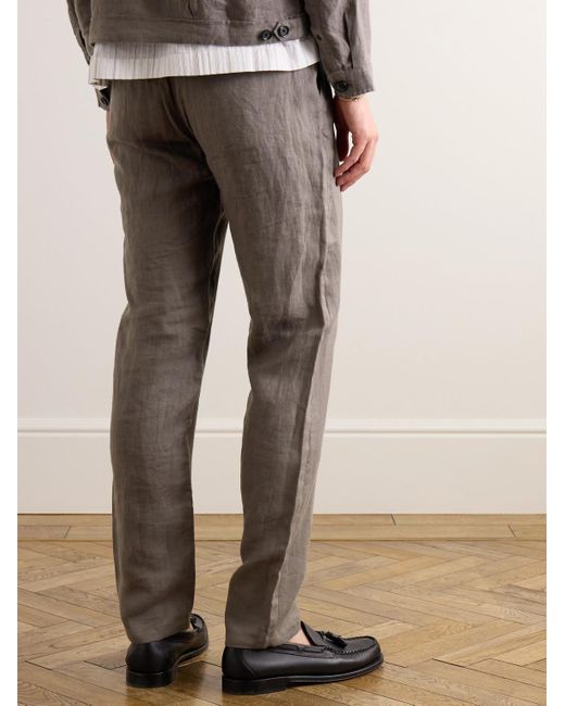 Oliver Spencer Gray Fishtail Tapered Linen Trousers for men