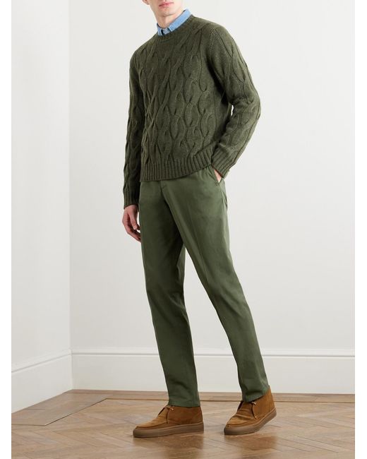 Boglioli Green Straight-Leg Cotton-Blend Twill Trousers for men