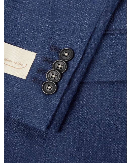 Massimo Alba Blue Double-Breasted Linen, Virgin Wool, Silk And Cashmere-Blend Blazer for men