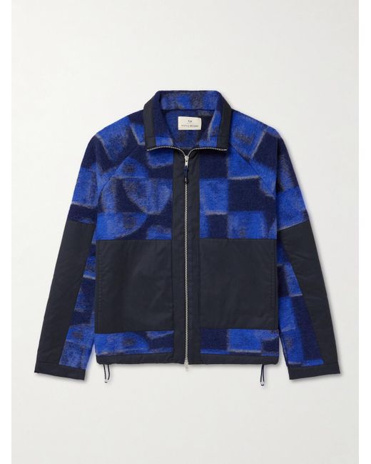 Folk Signal Jacke aus bedrucktem Fleece aus einer Wollmischung mit Shell-Besatz in Blue für Herren